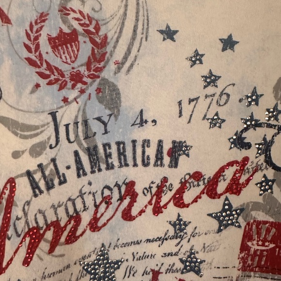 CJ Banks Patriotic Americana T- Shirt White/ Red/ Blue Sparkles & Rhinestones 1X - Picture 3 of 5